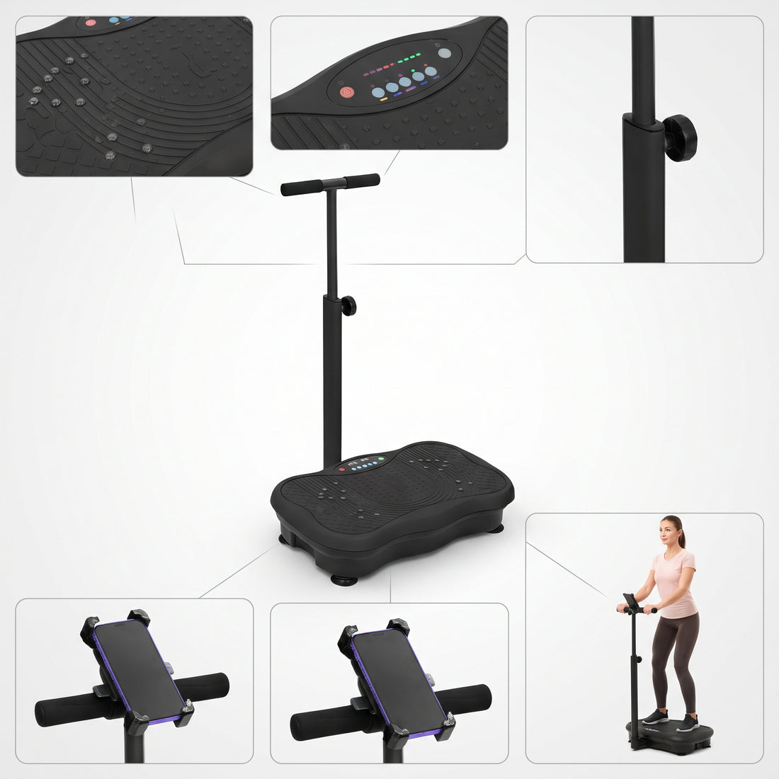 Breezy LX18 Vibration Plate Exercise Machine with Adjustable Handlebar & Phone Holder, Charcoal Black