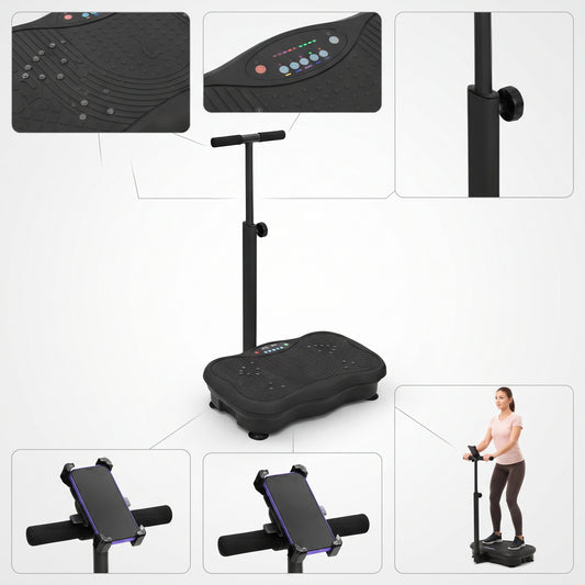Breezy LX18 Vibration Plate Exercise Machine with Adjustable Handlebar & Phone Holder, Charcoal Black