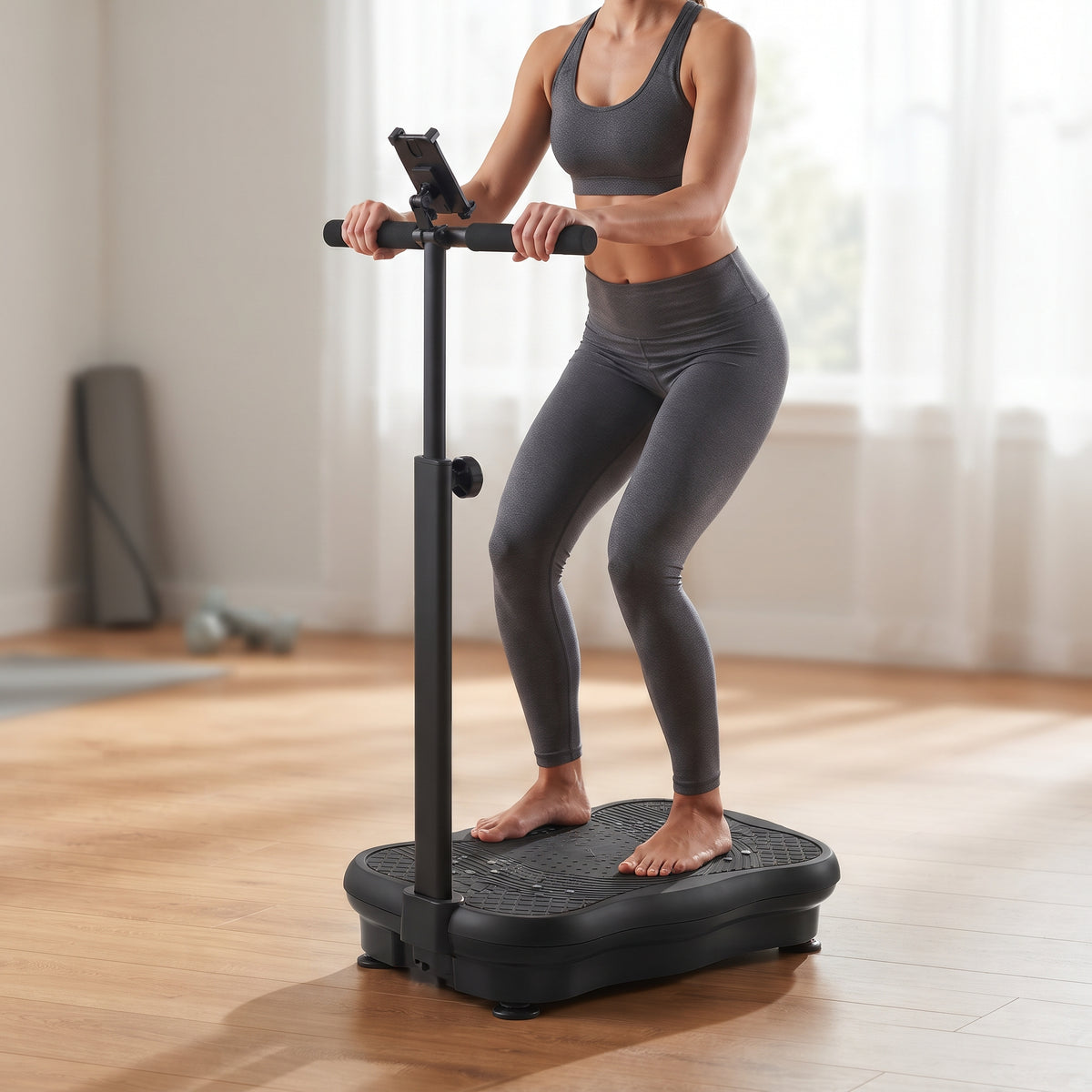 Breezy LX18 Vibration Plate Exercise Machine with Adjustable Handlebar & Phone Holder, Charcoal Black