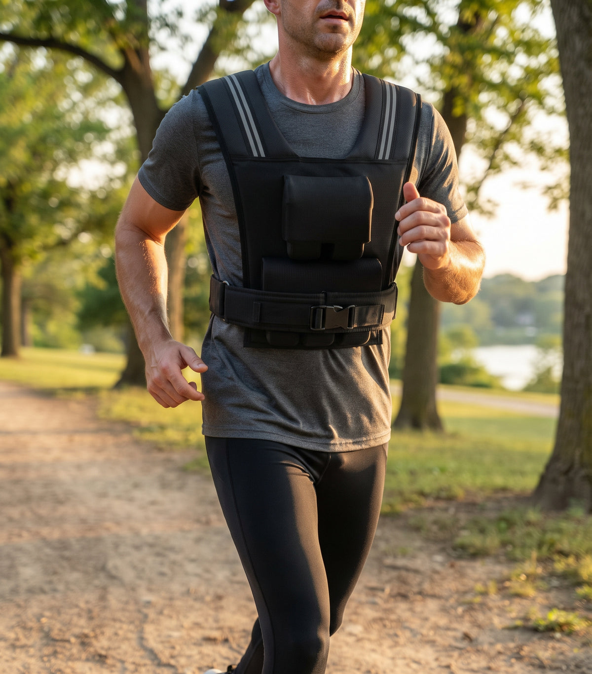 Breezy Performance Y-Shaped Adjustable Weighted Vest with Iron Weights, 23-45 lb, Black