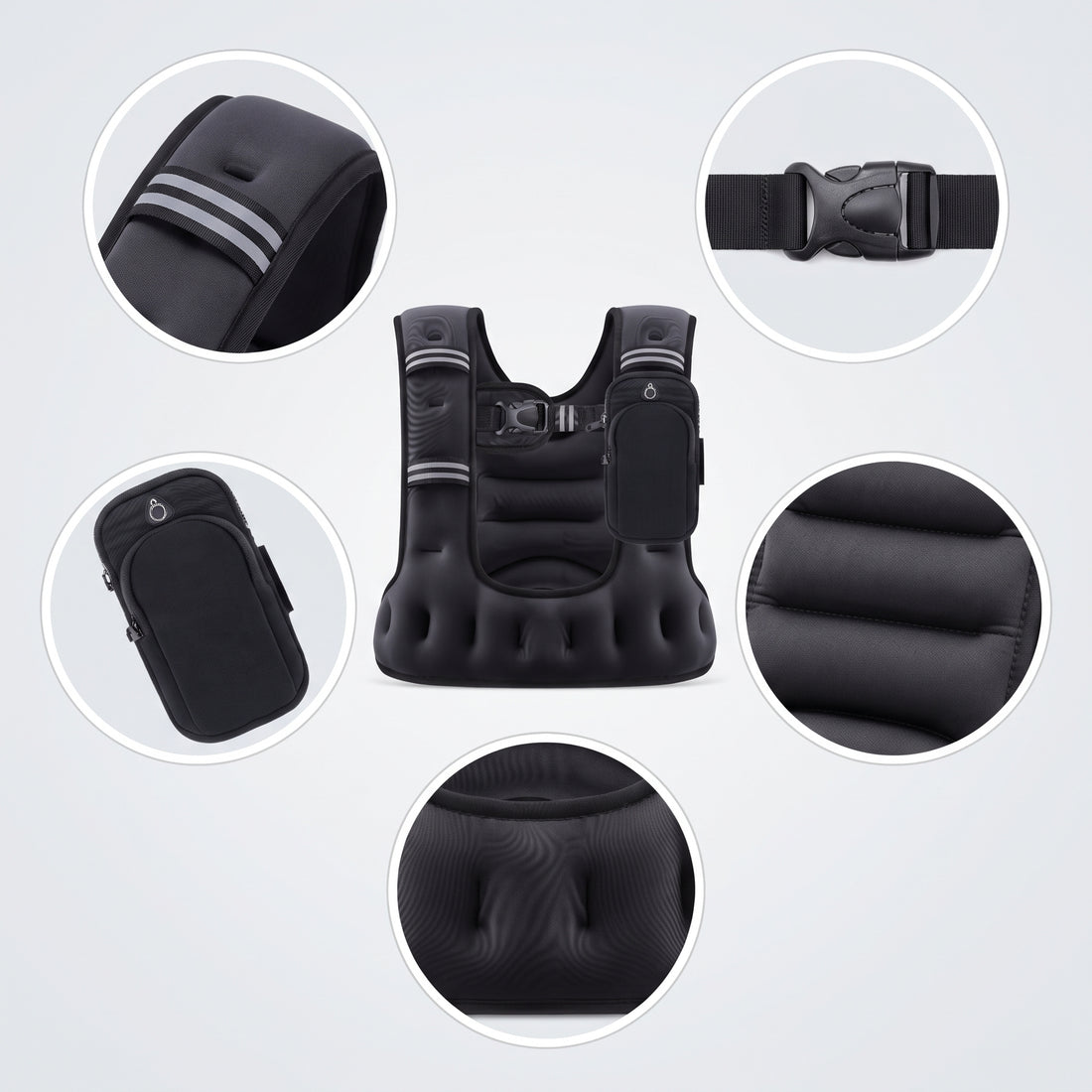 Breezy Classic U-Shaped Weighted Vest with Arm Pouch, 8-20 lb, Black