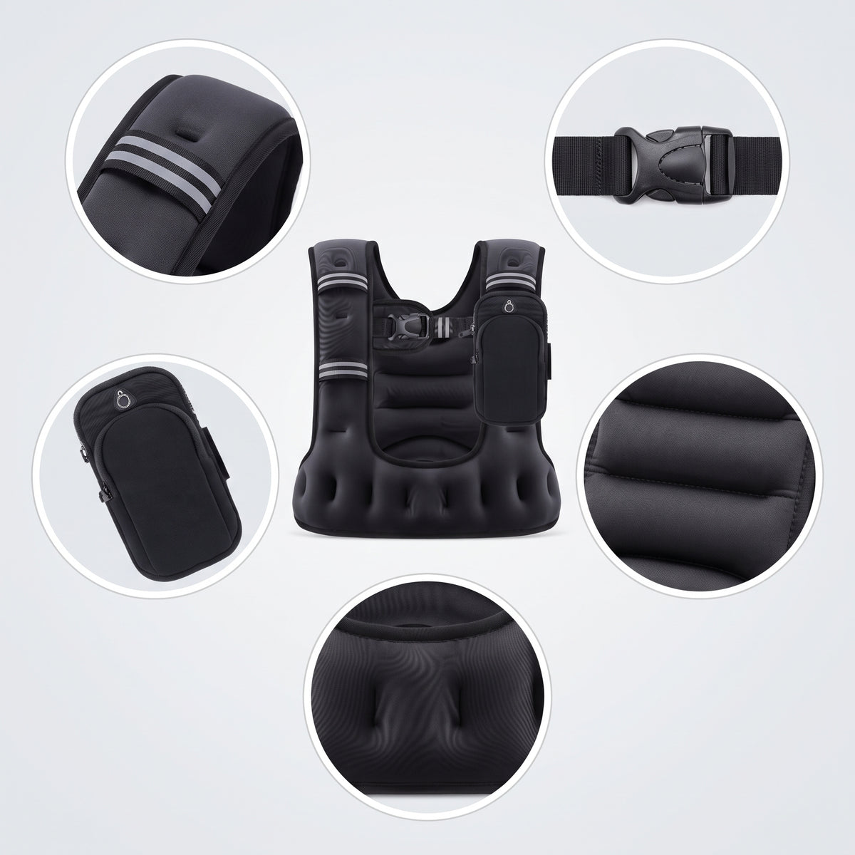 Breezy Classic U-Shaped Weighted Vest with Arm Pouch, 8-20 lb, Black