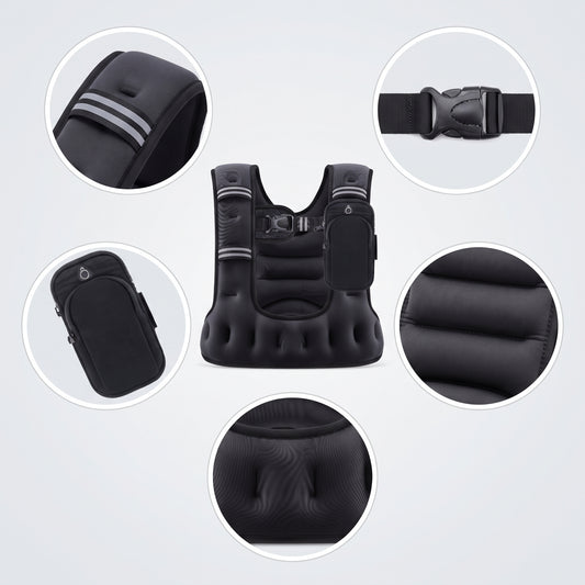 Breezy Classic U-Shaped Weighted Vest with Arm Pouch, 8-20 lb, Black