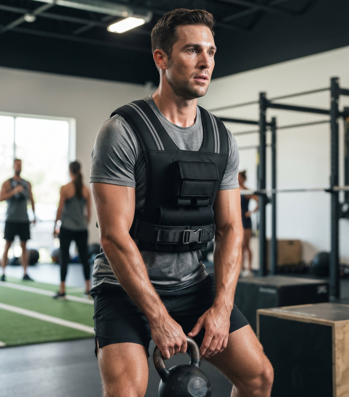 Breezy Performance Y-Shaped Adjustable Weighted Vest with Iron Weights, 23-45 lb, Black