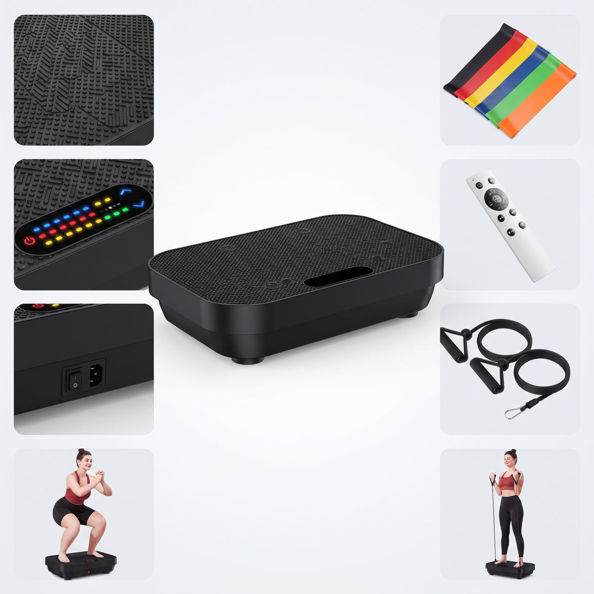 Breezy Vibration Plate Exercise Machine with Bluetooth, 120 Speeds & Resistance Bands, Black