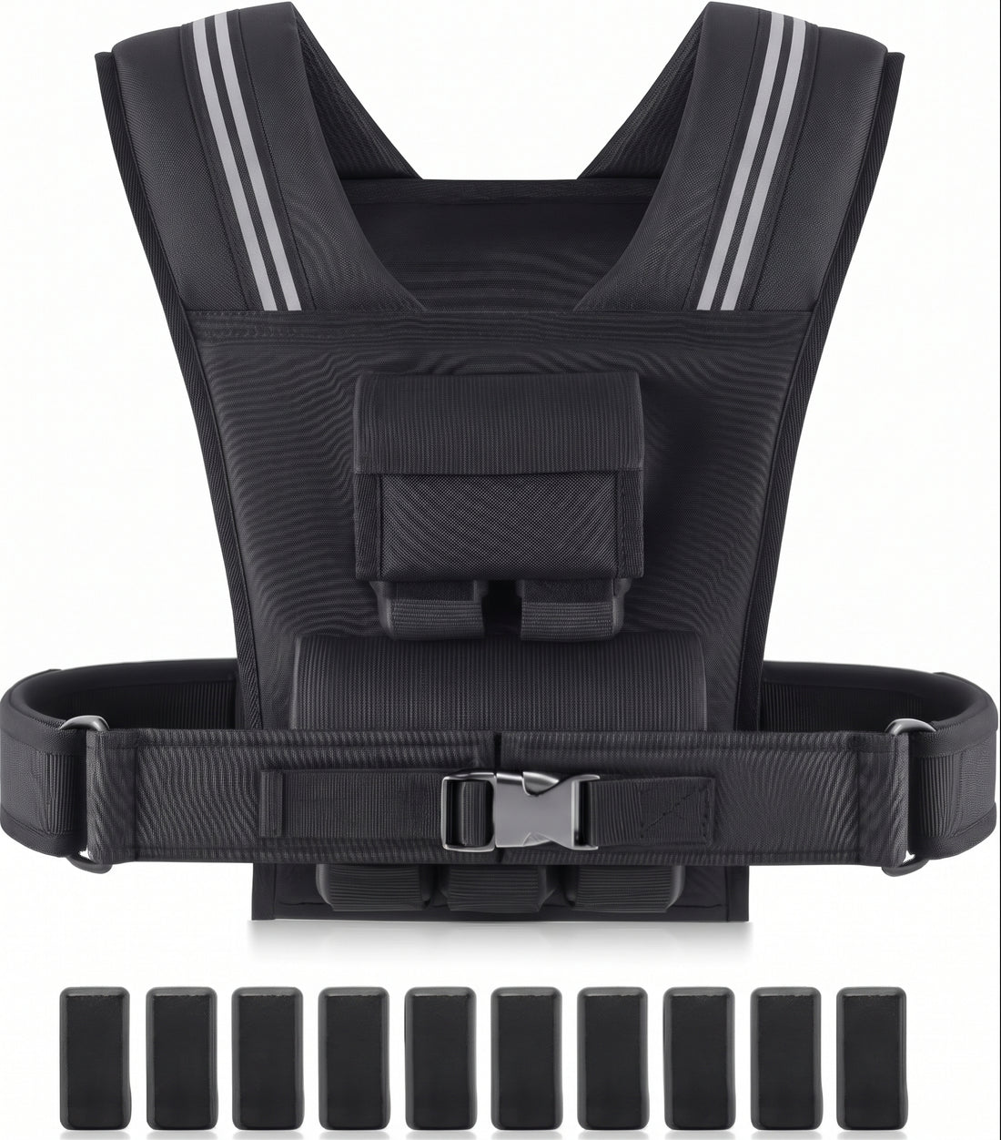 Breezy Performance Y-Shaped Adjustable Weighted Vest with Iron Weights, 23-45 lb, Black