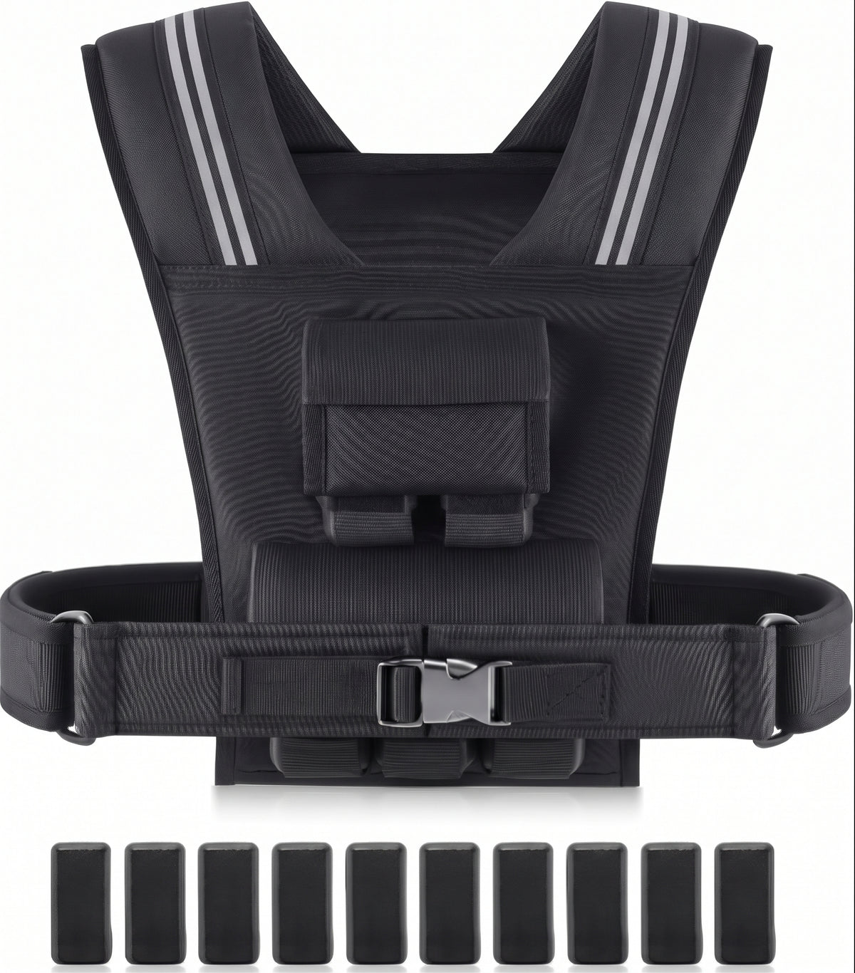 Breezy Performance Y-Shaped Adjustable Weighted Vest with Iron Weights, 23-45 lb, Black