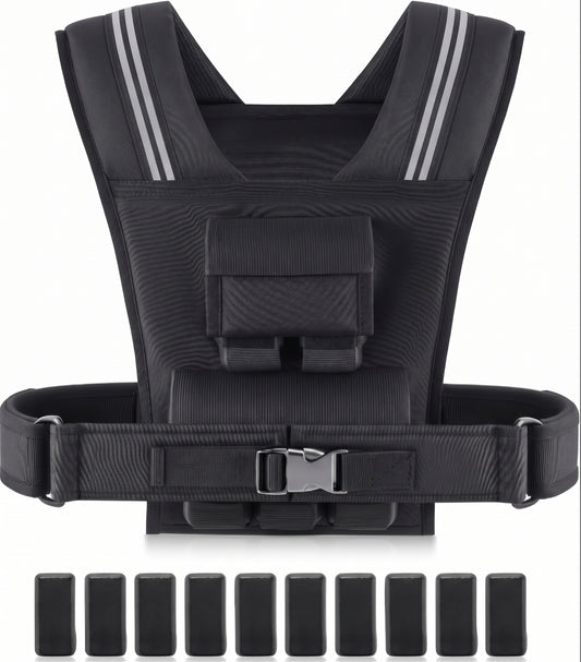 Breezy Performance Y-Shaped Adjustable Weighted Vest with Iron Weights, 23-45 lb, Black