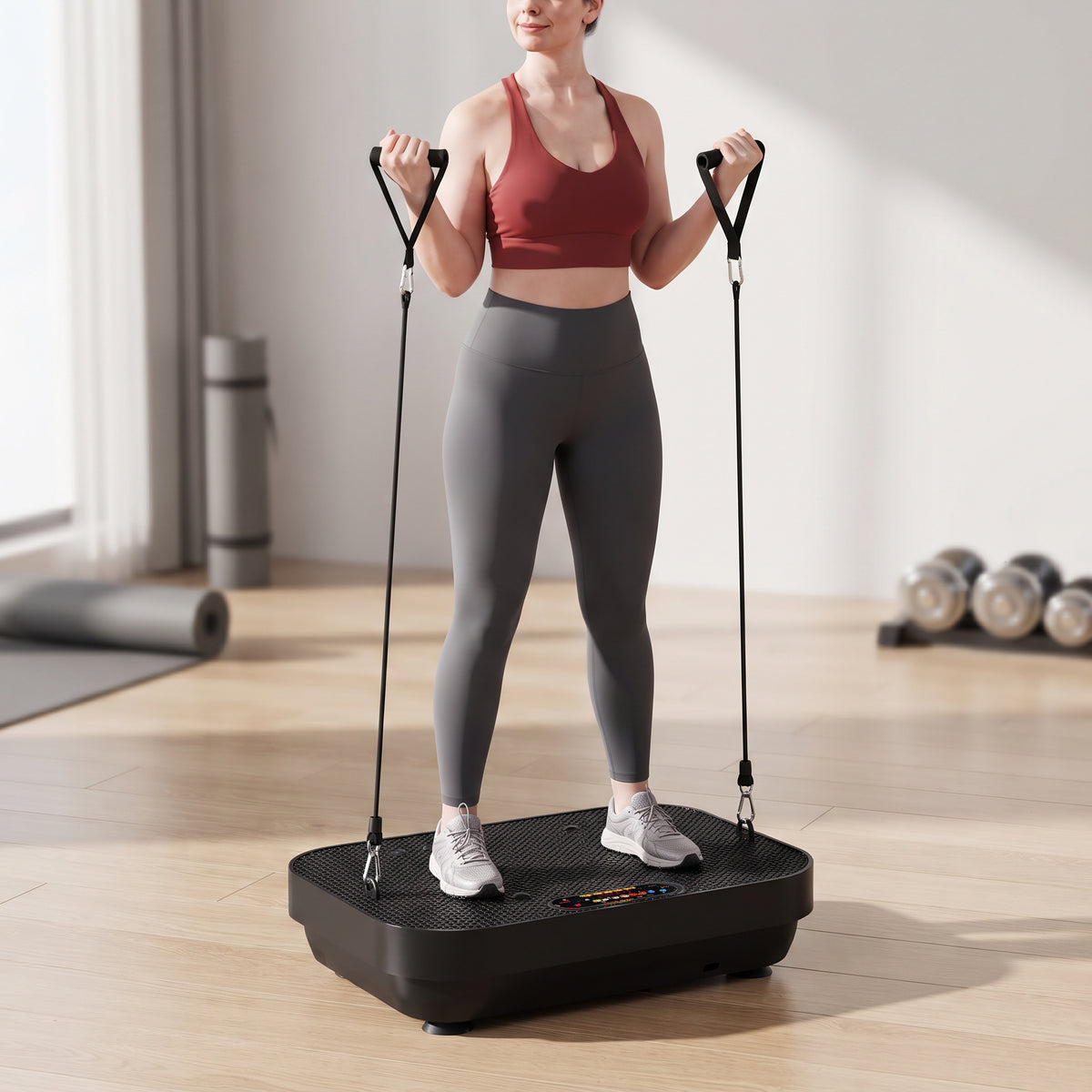 Breezy Vibration Plate Exercise Machine with Bluetooth, 120 Speeds & Resistance Bands, Black