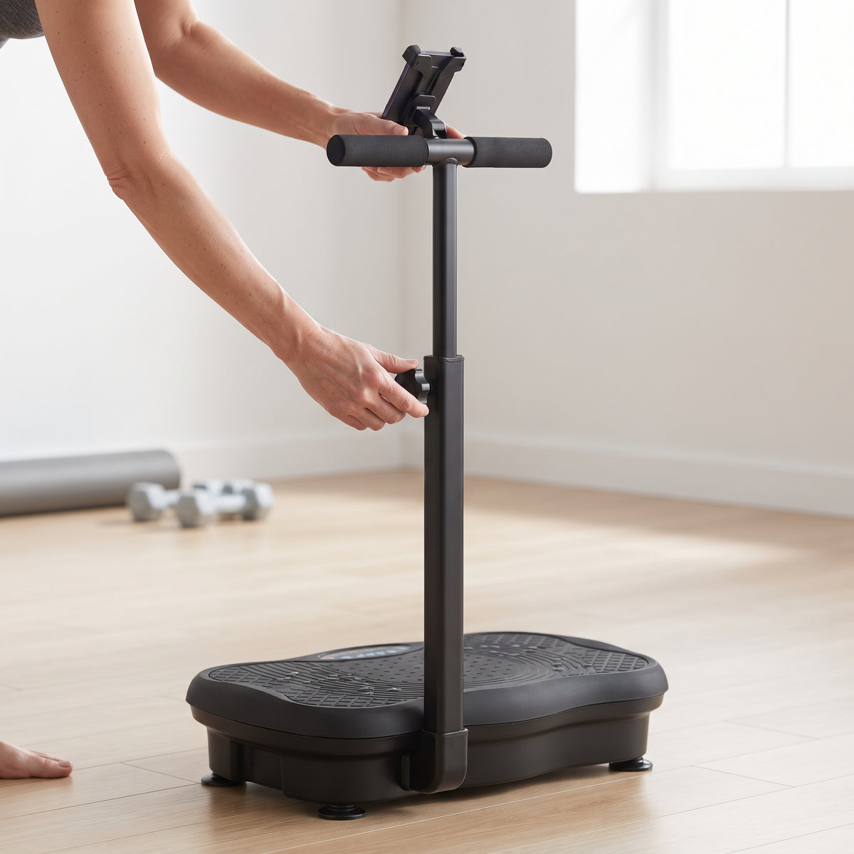Breezy LX18 Vibration Plate Exercise Machine with Adjustable Handlebar & Phone Holder, Charcoal Black
