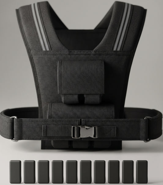 Breezy Performance Y-Shaped Adjustable Weighted Vest with Iron Weights, 23-45 lb, Black