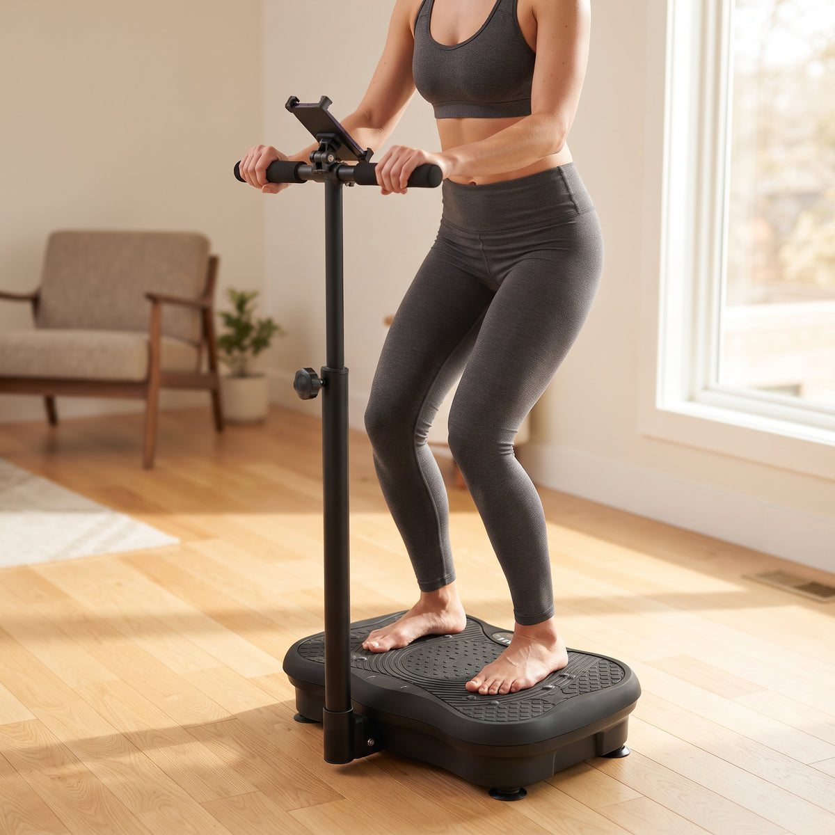 Breezy LX18 Vibration Plate Exercise Machine with Adjustable Handlebar & Phone Holder, Charcoal Black