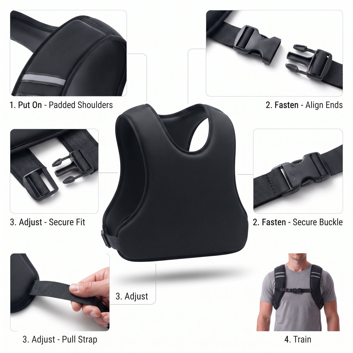 Breezy Z-Fit Slim Weighted Vest with Soft Iron Filling, 5-15 lb, Black