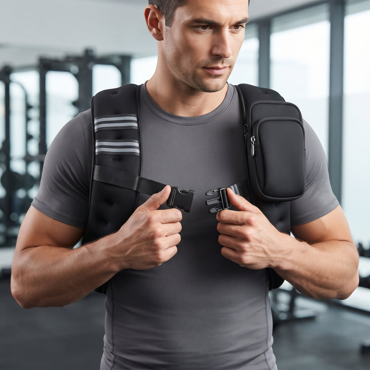 Breezy Classic X-Shaped Weighted Vest with Armband Pouch, 8-20 lb, Black