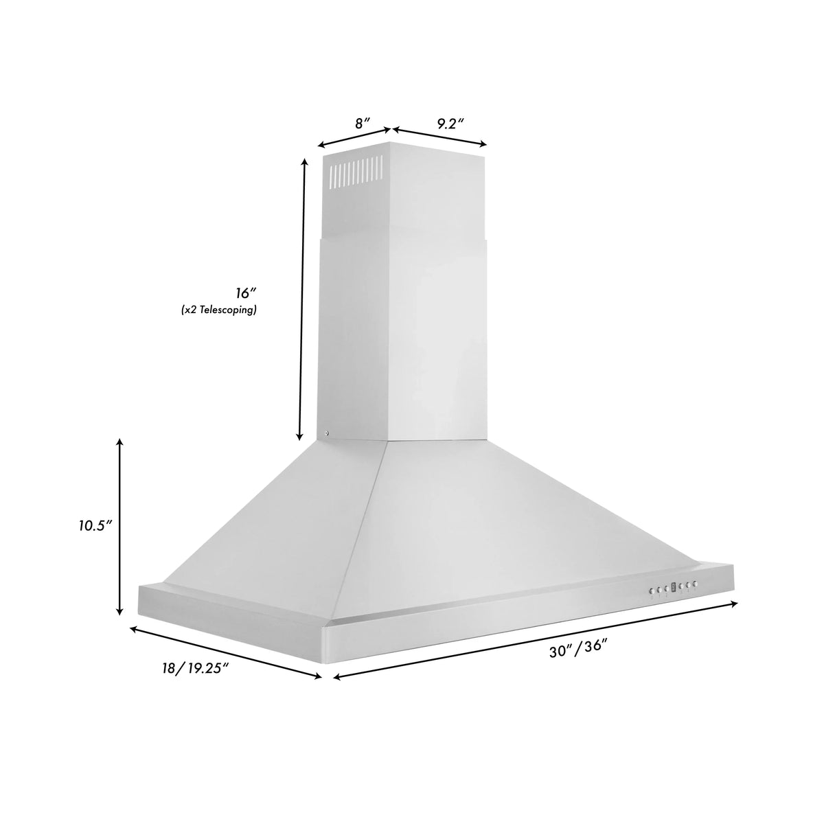 ZLINE 36 in. Wall Mount Range Hood Convertible Vent Stainless Steel KB-36