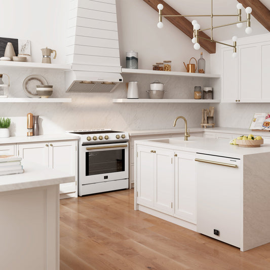FORNO Pozzo 24-Inch Built-In Dishwasher, White with Antique Brass Handles (Model FDWBI8067-24WHT)