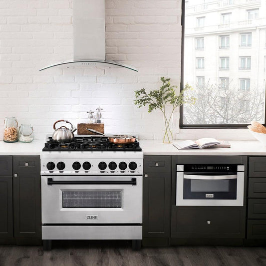 ZLINE Autograph Edition 36 in. 4.6 cu. ft. Dual Fuel Range with Gas Cooktop and Electric Convection Oven in Stainless Steel with Black Matte Accents (RAZ-36-MB)