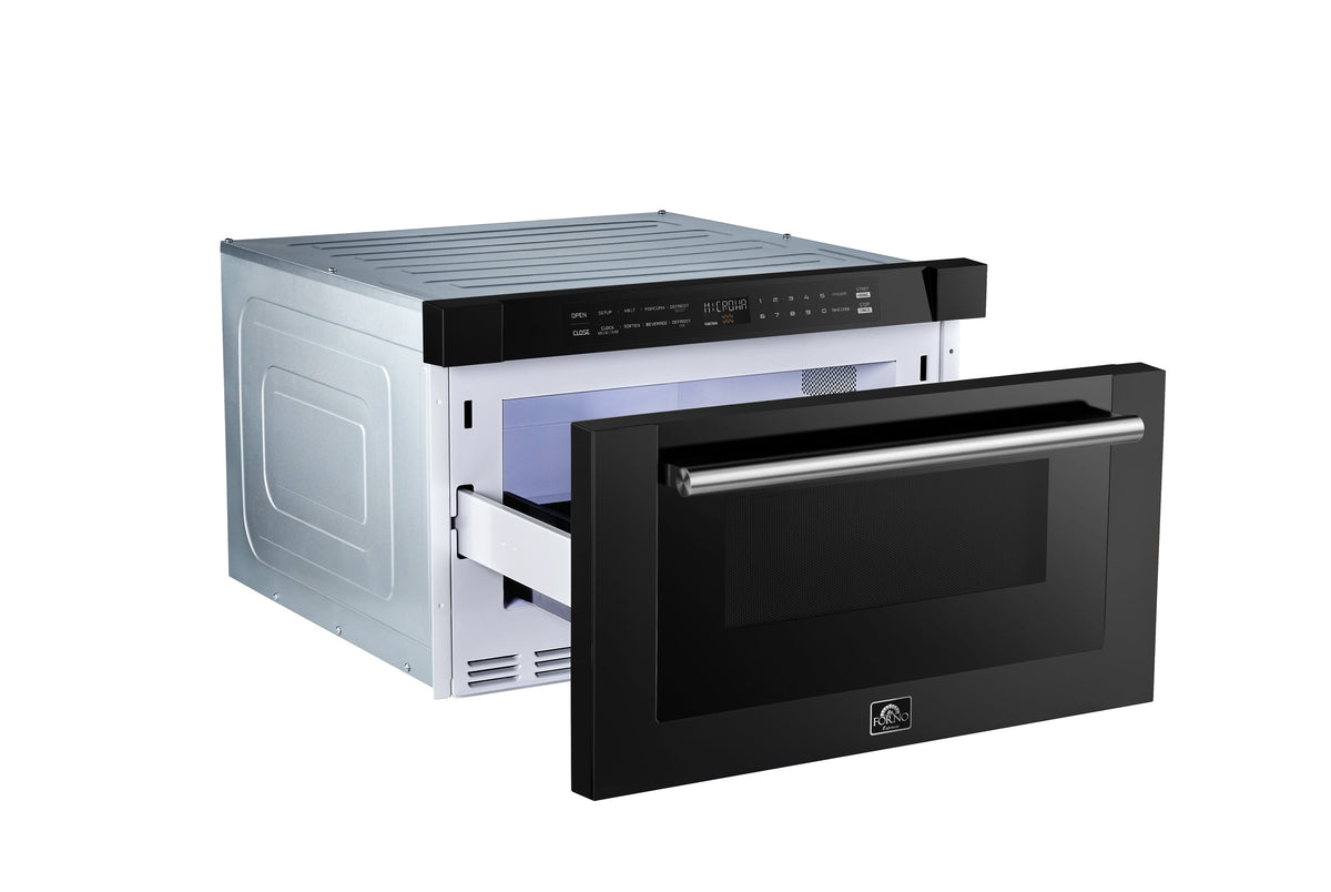 FORNO Capoliveri 24-Inch Built-In Microwave Drawer, 1.2 cu. ft., Black with Stainless Steel Handle (FMWDR3000-24BLK)