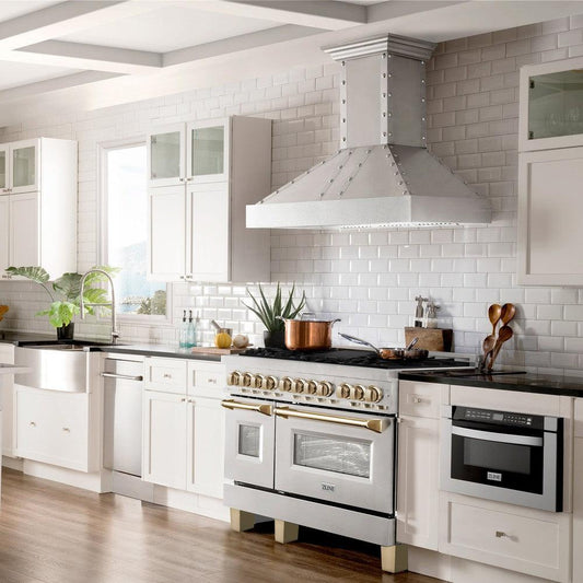 ZLINE Autograph Edition 48-Inch Dual Fuel Range, 6.0 cu. ft. Oven, Stainless Steel with Gold Accents (Model RAZ-48-G)