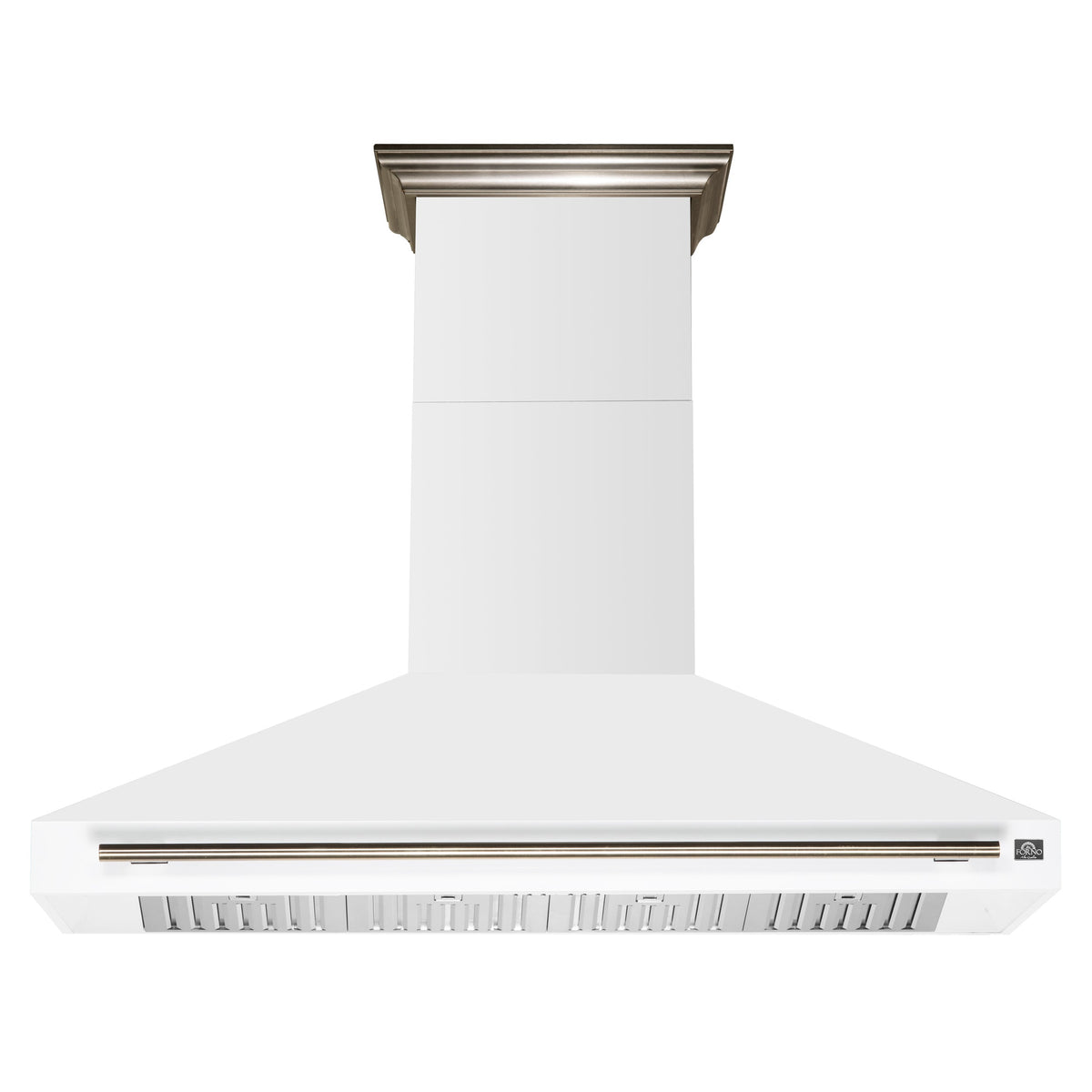 Forno Aria 60-Inch Wall-Mount Range Hood, 1200 CFM, Convertible Venting, White with Antique Brass Accents (FRHWM5095-60WHT)