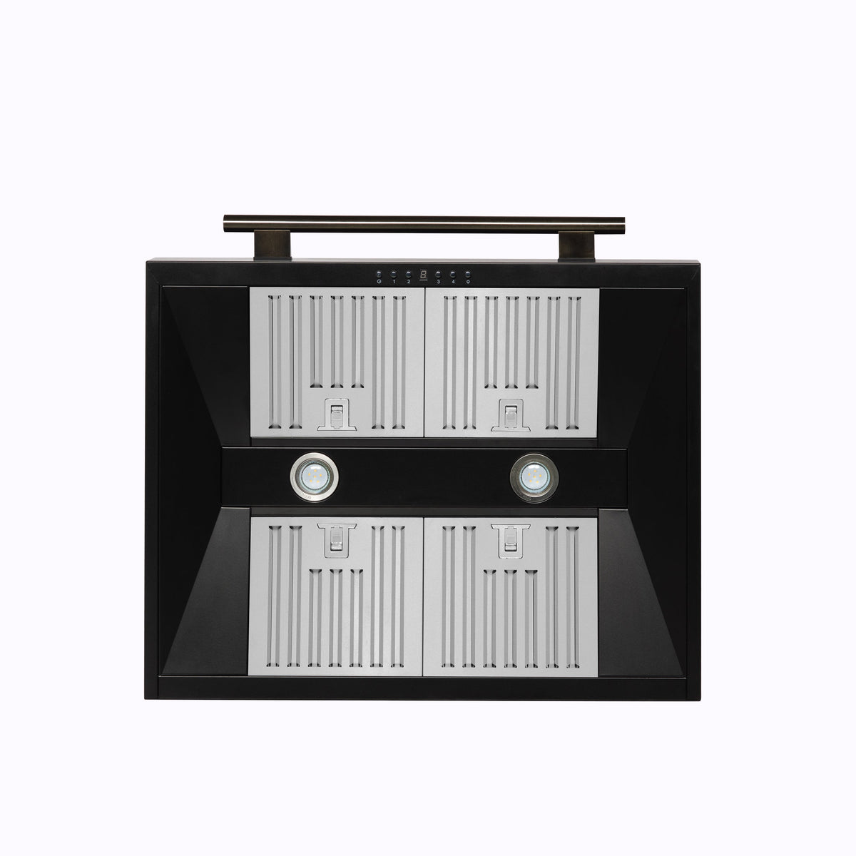 Forno Aria 30-Inch Wall-Mounted Convertible Range Hood, 600 CFM, Black with Antique Brass Accents (Model FRHWM5095-30BLK)