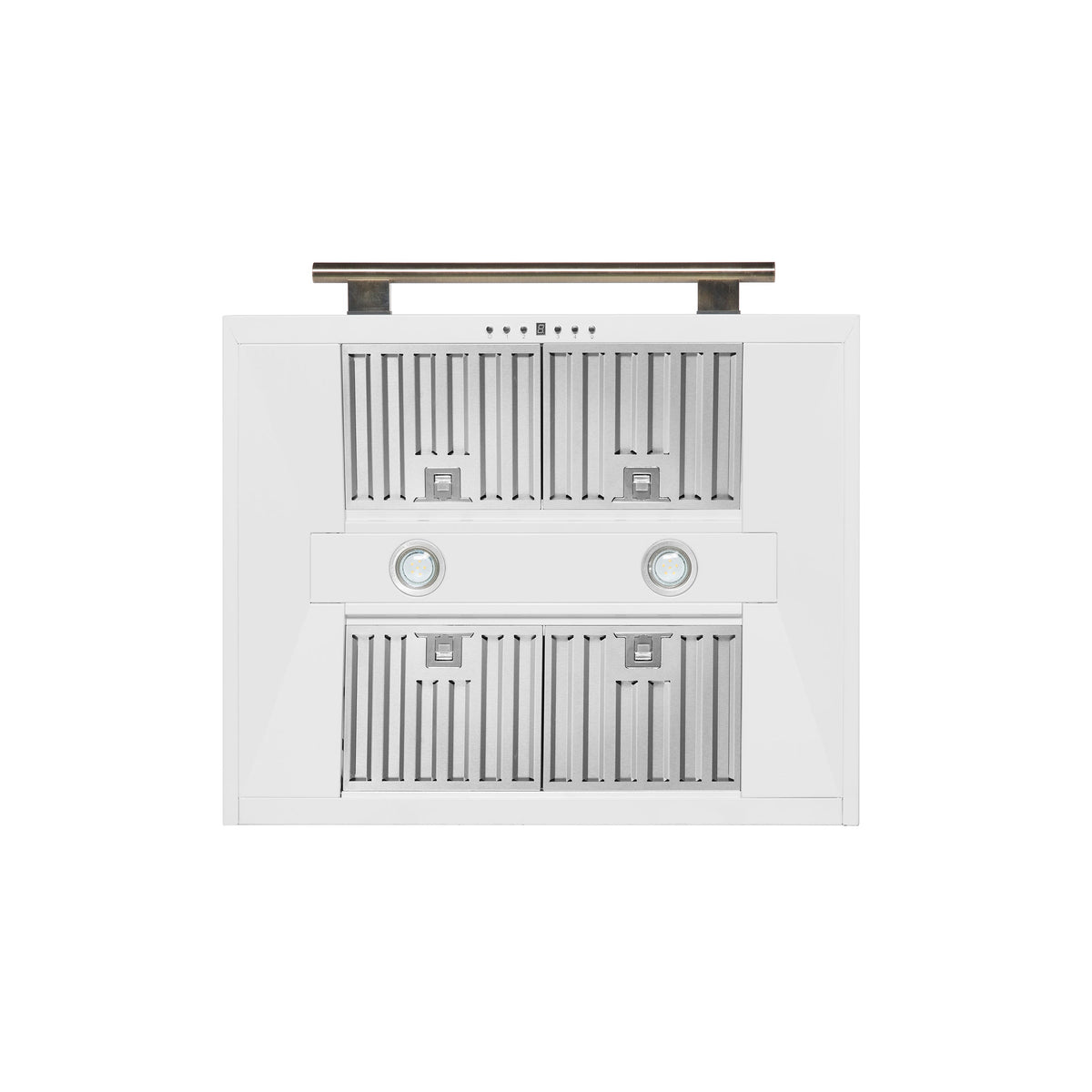 FORNO Aria 30-Inch Wall-Mount Convertible Range Hood, 600 CFM, White with Antique Brass Accents (Model FRHWM5095-30WHT)
