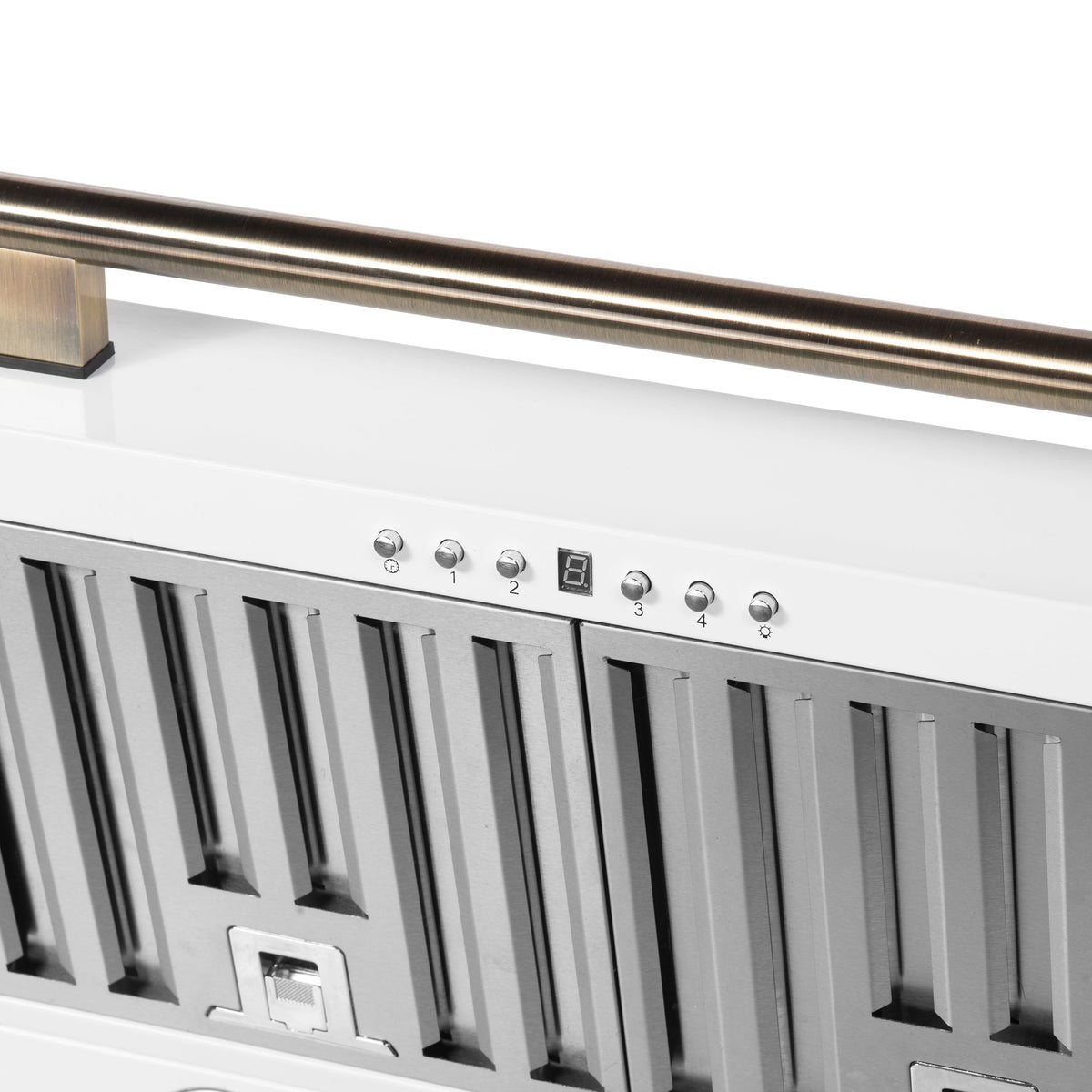 FORNO Aria 30-Inch Wall-Mount Convertible Range Hood, 600 CFM, White with Antique Brass Accents (Model FRHWM5095-30WHT)
