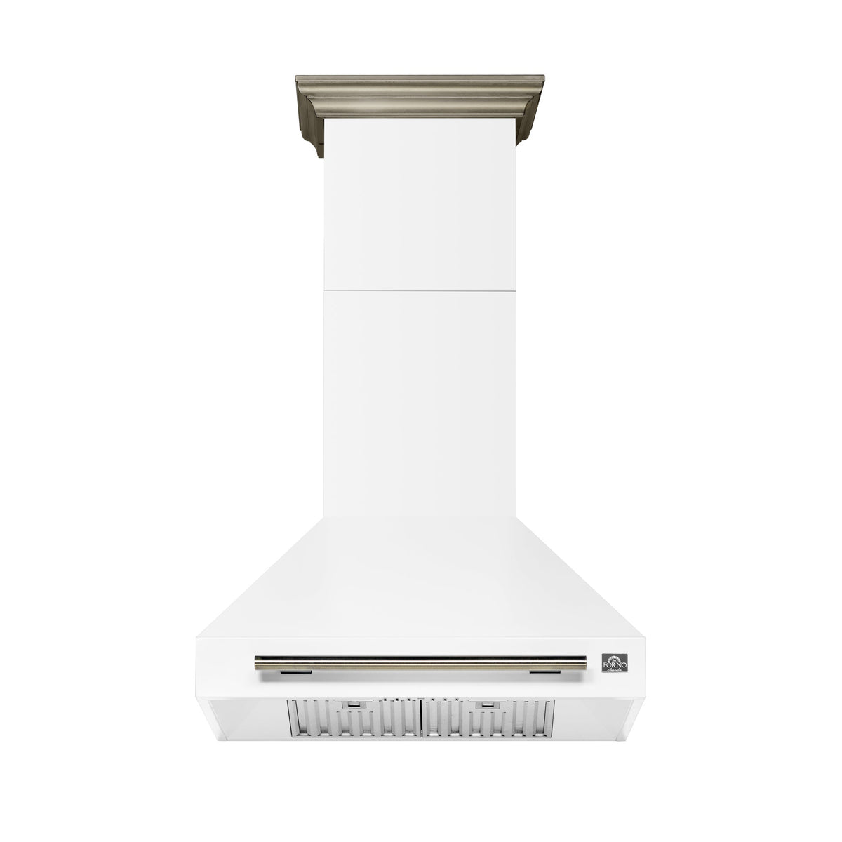 FORNO Aria 30-Inch Wall-Mount Convertible Range Hood, 600 CFM, White with Antique Brass Accents (Model FRHWM5095-30WHT)
