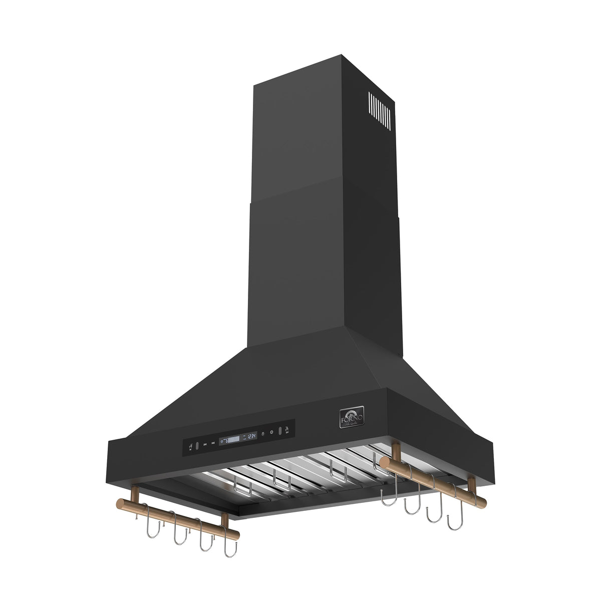 Forno Venezia 30-Inch Wall-Mount Ducted Range Hood, 370 CFM, Touch Controls, LED Lights, Black with Antique Brass Accents (FRHWM5503-30BLK)