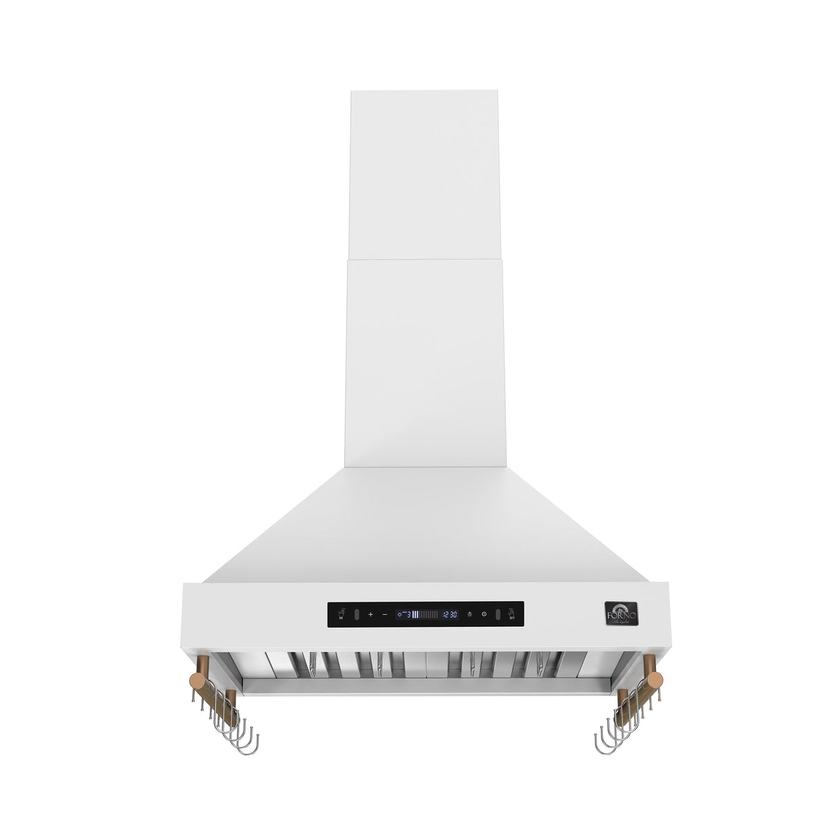 Forno Venezia 30-Inch Wall-Mounted Ducted Range Hood, 370 CFM, Touch Controls, LED Lighting, White with Antique Brass Accents (FRHWM5503-30WHT)