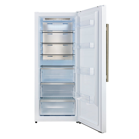 FORNO Maderno 32-Inch Built-In Convertible Refrigerator Freezer, 13.6 Cu. Ft., Right-Hinged Door, Panel-Ready White with Antique Brass Handle and Grill Trim (Model FFFFD1722-32RSG-WHT)