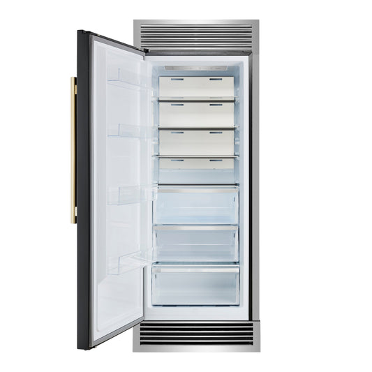 FORNO Maderno 32-Inch Built-In Convertible Refrigerator Freezer, 13.6 Cu. Ft., Left Swing, Black with Antique Brass Handle, Grill Trim (FFFFD1722-32LSG-BLK)