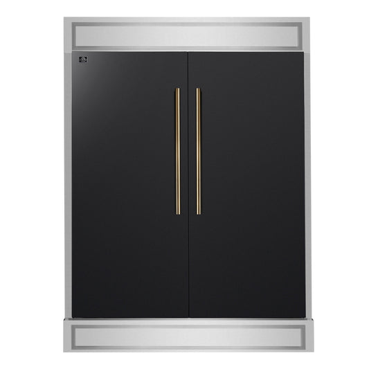 Forno Maderno 60-Inch Convertible Refrigerator and Freezer Combo, 27.2 Cu. Ft., Black with Antique Brass Handles, Trim Kit Included (Model FFFFD1722-60MG-BLK)