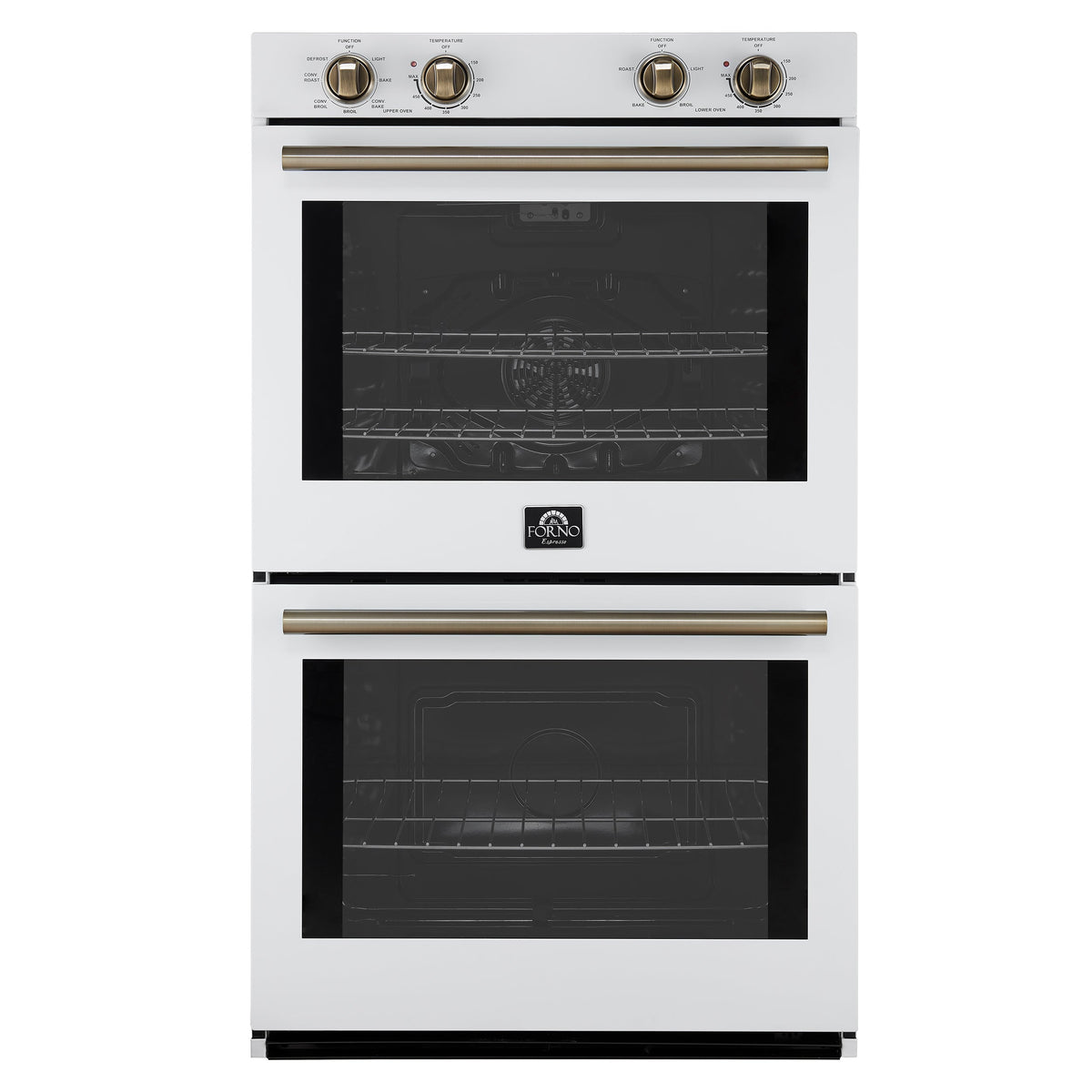 FORNO Espresso Vomero 30-Inch Electric Double Wall Oven, 10.0 cu. ft., White with Antique Brass Accents (FBOEL1324-30WHT)