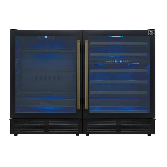 FORNO Gemello 48-Inch Side-by-Side Wine & Beverage Cooler, Black, Antique Brass Handles (Model FWCDR6699-48BLK)