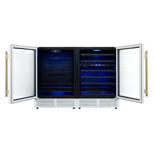 FORNO Gemello 48-Inch Side-by-Side Wine & Beverage Cooler, White with Antique Brass Handles (FWCDR6699-48WHT)