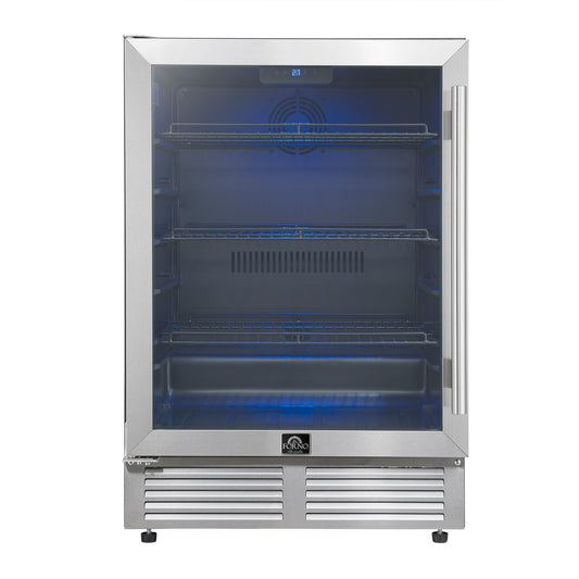 Forno Frescolino 24-Inch Beverage Cooler Refrigerator, 188-Can Capacity, Triple-Layer Glass Door, LED Interior Light, Stainless Steel (FWCDR6665-24S)