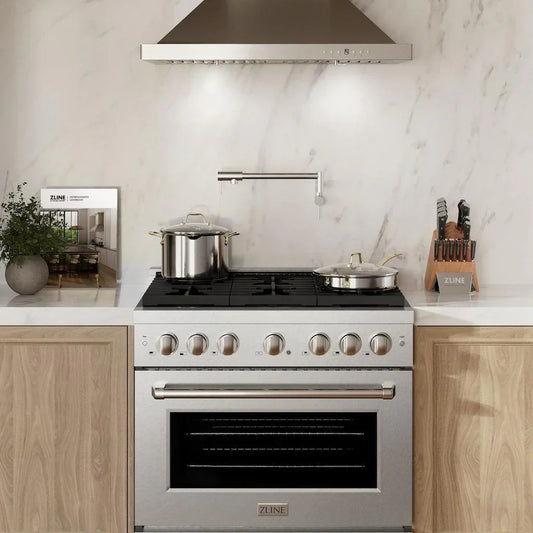 ZLINE 36 in. 5.2 cu. ft. Paramount Gas Range with 6 Burner Gas Cooktop and Convection Gas Oven in Satin Stainless Steel (SGRS-36)