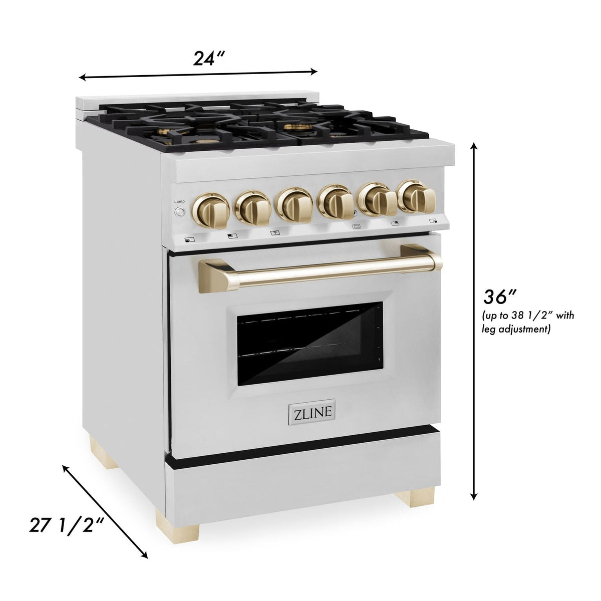 ZLINE Autograph 24 in. Dual Fuel Range 2.8 cu. ft. Stainless Steel with Gold Accents (RAZ-24-G)