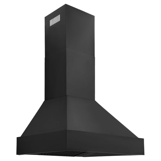 ZLINE 30 in. Wall Mount Range Hood 400 CFM Black Stainless Steel Push Button Controls LED Lighting (BS655N-30)