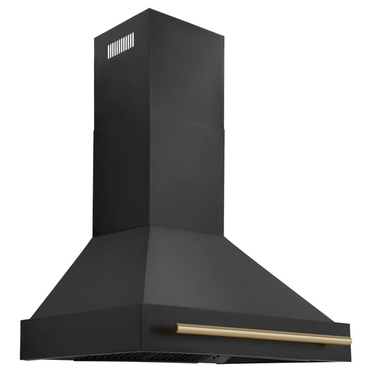ZLINE 36 in Wall Mount Range Hood 700 CFM Black Stainless Steel Champagne Bronze Handle (BS655Z-36-CB)
