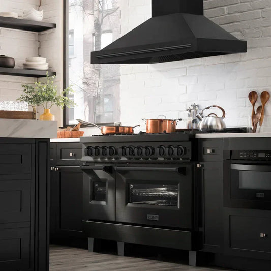 ZLINE 48-Inch Wall Mount Range Hood Black Stainless Steel Finish with Black Handle 700 CFM (BS655-48-BS)