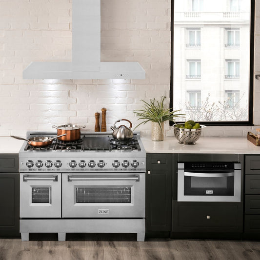 ZLINE 48 in. Wall Mount Range Hood Convertible Vent Stainless Steel 4-Speed LED Lighting (KE-48)