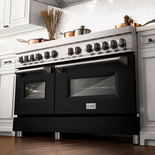 ZLINE 60-Inch Dual Fuel Professional Range with Gas Cooktop and Electric Convection Oven in Stainless Steel with Black Matte Door (RA-BLM-60)