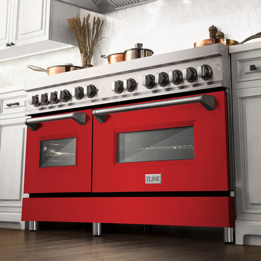 ZLINE 60 in. Dual Fuel Range with Gas Cooktop and Electric Ovens in Stainless Steel with Red Matte Doors (RA-RM-60)