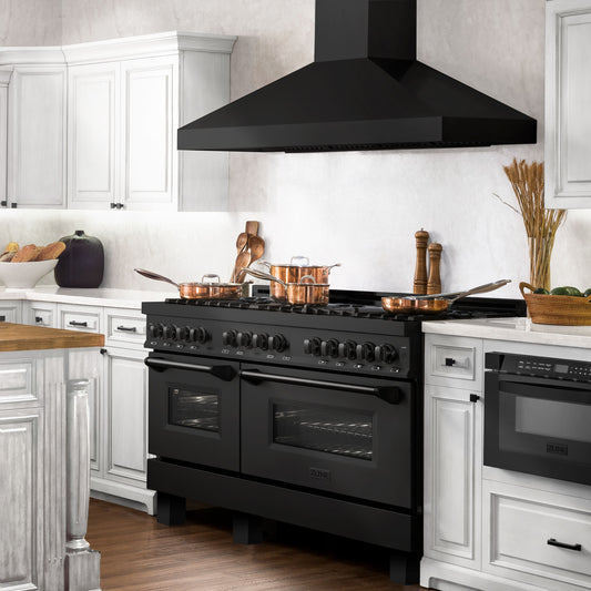 ZLINE 60 in. Dual Fuel Range with Gas Burners and 7.6 cu. ft. Electric Oven in Black Stainless Steel with Brass Burners (RAB-60)