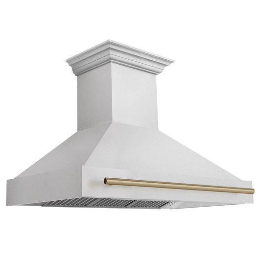 ZLINE 48 in Wall Mount Range Hood Satin Stainless Steel Champagne Bronze Handle 8654SNZ-48-CB