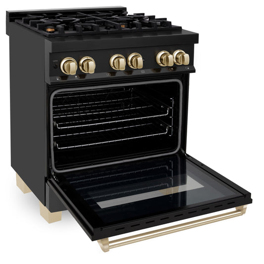 ZLINE Autograph Edition 30 in. 4.0 cu. ft. Dual Fuel Range in Black Stainless Steel with Gold Accents (RABZ-30-G)