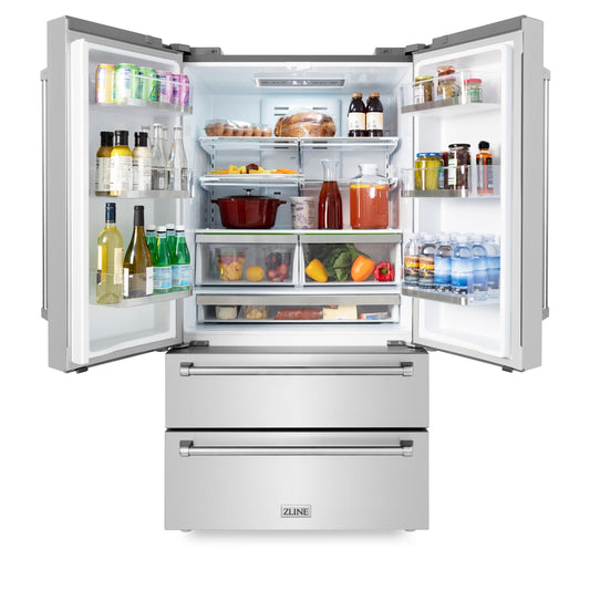 ZLINE Appliance Package - 60 In. Dual Fuel Range, 36 In. Refrigerator, Range Hood and 3-Rack Dishwasher in Stainless Steel, 4KPR-RARH60-DWV