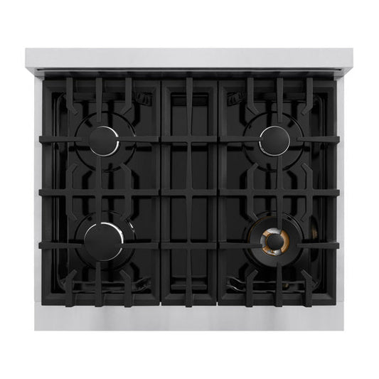 ZLINE 30 in. Gas Range 4.2 cu. ft. 4 Burners Stainless Steel with Black Matte Door, MODEL CGR-BLM-30